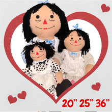 Load image into Gallery viewer, Pre Made Raggedy Ann or Raggedy Andy Dolls 20", 25", or 36" in Ebony or Ivory