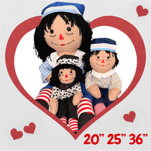 Load image into Gallery viewer, Pre Made Raggedy Ann or Raggedy Andy Dolls 20", 25", or 36" in Ebony or Ivory