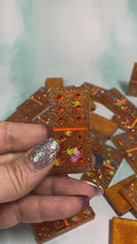 Load and play video in Gallery viewer, Dominos Double Six Set 420 Orange glitter w/Rhinestones