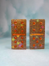 Load image into Gallery viewer, Dominos Double Six Set 420 Orange glitter w/Rhinestones