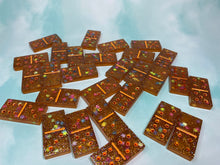Load image into Gallery viewer, Dominos Double Six Set 420 Orange glitter w/Rhinestones