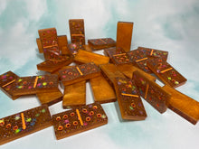 Load image into Gallery viewer, Dominos Double Six Set 420 Orange glitter w/Rhinestones