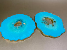 Load image into Gallery viewer, Geode Resin Coasters set of 2 Aqua