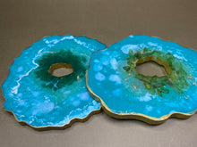 Load image into Gallery viewer, Geode Resin Coasters set of 2 Aqua