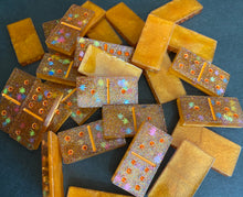 Load image into Gallery viewer, Dominos Double Six Set 420 Orange glitter w/Rhinestones