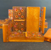 Load image into Gallery viewer, Dominos Double Six Set 420 Orange glitter w/Rhinestones