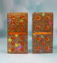 Load image into Gallery viewer, Dominos Double Six Set 420 Orange glitter w/Rhinestones