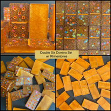 Load image into Gallery viewer, Dominos Double Six Set 420 Orange glitter w/Rhinestones