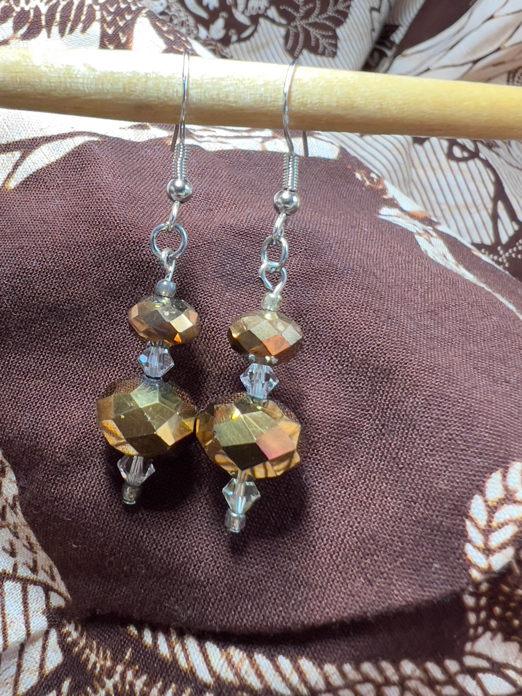 Shiny golden brown glass beaded earrings