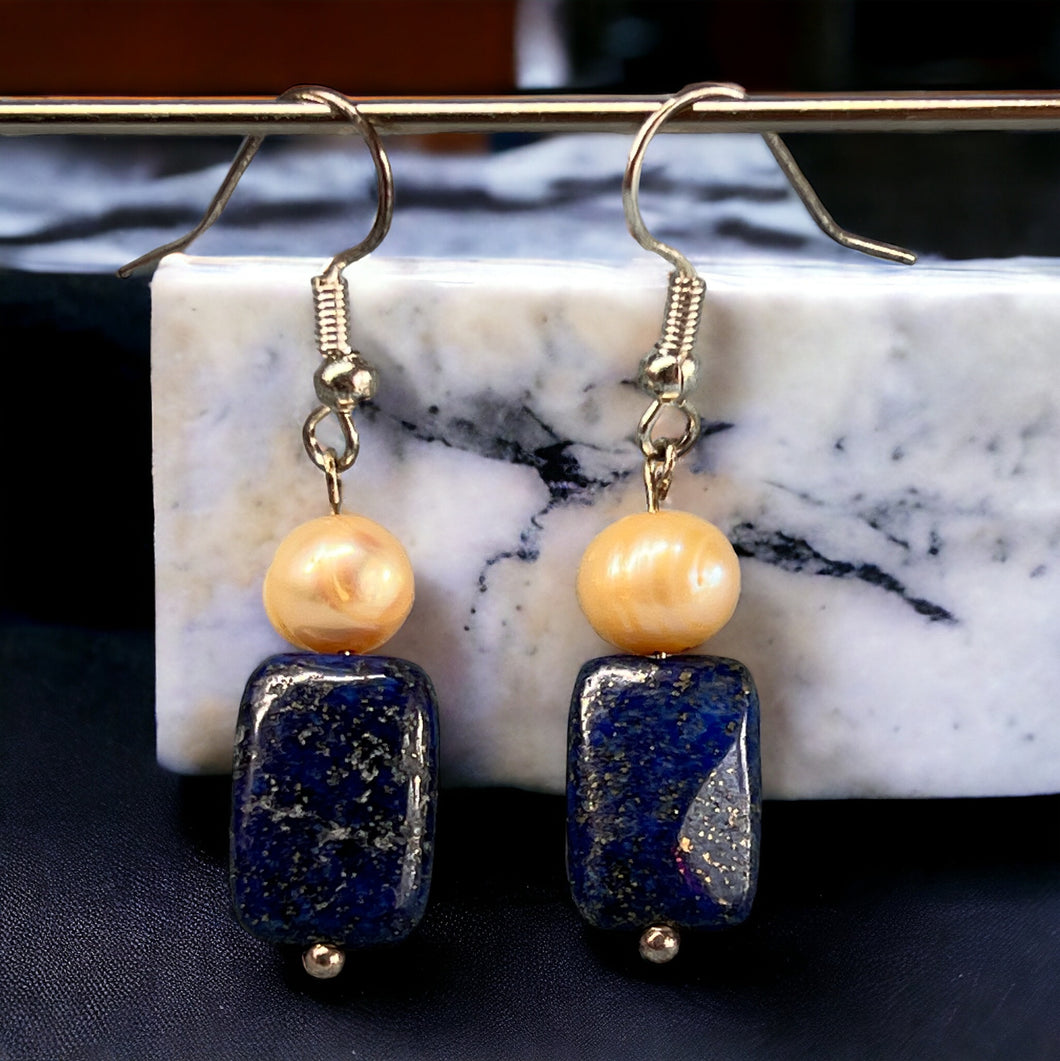 Lapis & Fresh Water Pearl Earrings