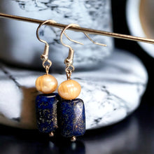 Load image into Gallery viewer, Lapis &amp; Fresh Water Pearl Earrings
