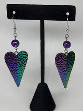 Load image into Gallery viewer, Metallic Iridescent Heart Earrings with Glass Beads
