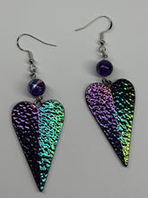 Load image into Gallery viewer, Metallic Iridescent Heart Earrings with Glass Beads
