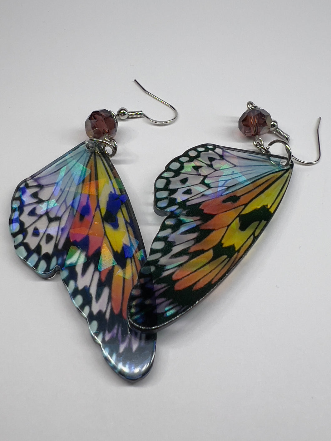 Butterfly Wing Earrings w/ Glass Beads