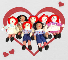 Load image into Gallery viewer, Pre Made 20&quot; Raggedy Ann or Raggedy Andy Doll in Ebony or Ivory

