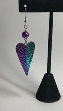 Load and play video in Gallery viewer, Metallic Iridescent Heart Earrings with Glass Beads
