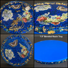 Load image into Gallery viewer, Blue Glitter Flower &amp; Butterfly Beveled Resin Tray

