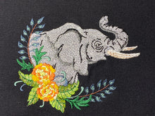 Load image into Gallery viewer, Safari Elephant Embroidered Black Canvas Tote Bag w/Zipper
