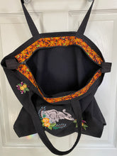 Load image into Gallery viewer, Safari Elephant Embroidered Black Canvas Tote Bag w/Zipper
