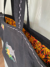 Load image into Gallery viewer, Safari Elephant Embroidered Black Canvas Tote Bag w/Zipper
