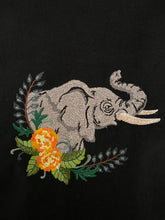Load image into Gallery viewer, Safari Elephant Embroidered Black Canvas Tote Bag w/Zipper
