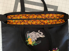Load image into Gallery viewer, Safari Elephant Embroidered Black Canvas Tote Bag w/Zipper
