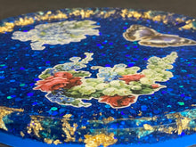 Load image into Gallery viewer, Blue Glitter Flower &amp; Butterfly Beveled Resin Tray
