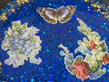 Load image into Gallery viewer, Blue Glitter Flower &amp; Butterfly Beveled Resin Tray
