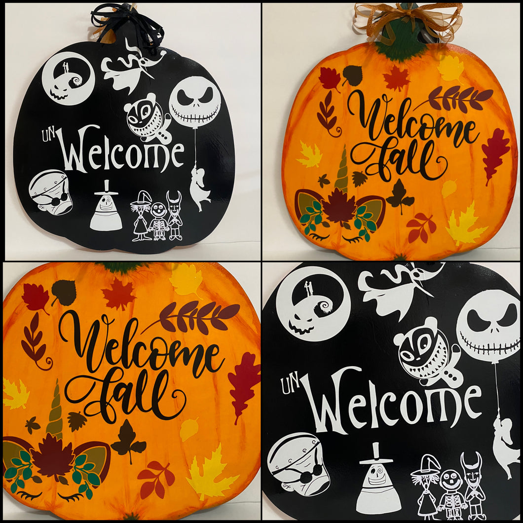 Double sided unWelcome Sign for Halloween & Welcome Fall