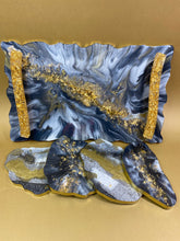 Load image into Gallery viewer, Marble Styled Medium Tray &amp; Coasters Resin, Resin Tray, Tray and Coaster, Handled Tray and Coasters, Marble Coasters
