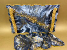 Load image into Gallery viewer, Marble Styled Medium Tray &amp; Coasters Resin, Resin Tray, Tray and Coaster, Handled Tray and Coasters, Marble Coasters
