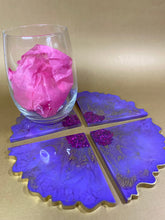 Load image into Gallery viewer, Purple Resin Coasters Set of 4, Purple Coasters, Coaster Set, Marble Purple Coasters, Resin Coasters
