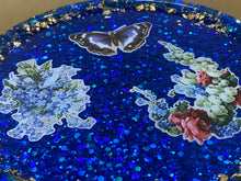 Load image into Gallery viewer, Blue Glitter Flower &amp; Butterfly Beveled Resin Tray
