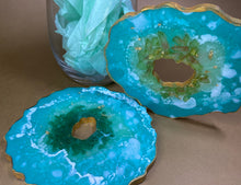 Load image into Gallery viewer, Geode Resin Coasters set of 2 Aqua
