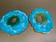 Load image into Gallery viewer, Geode Resin Coasters set of 2 Aqua
