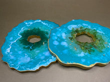 Load image into Gallery viewer, Geode Resin Coasters set of 2 Aqua
