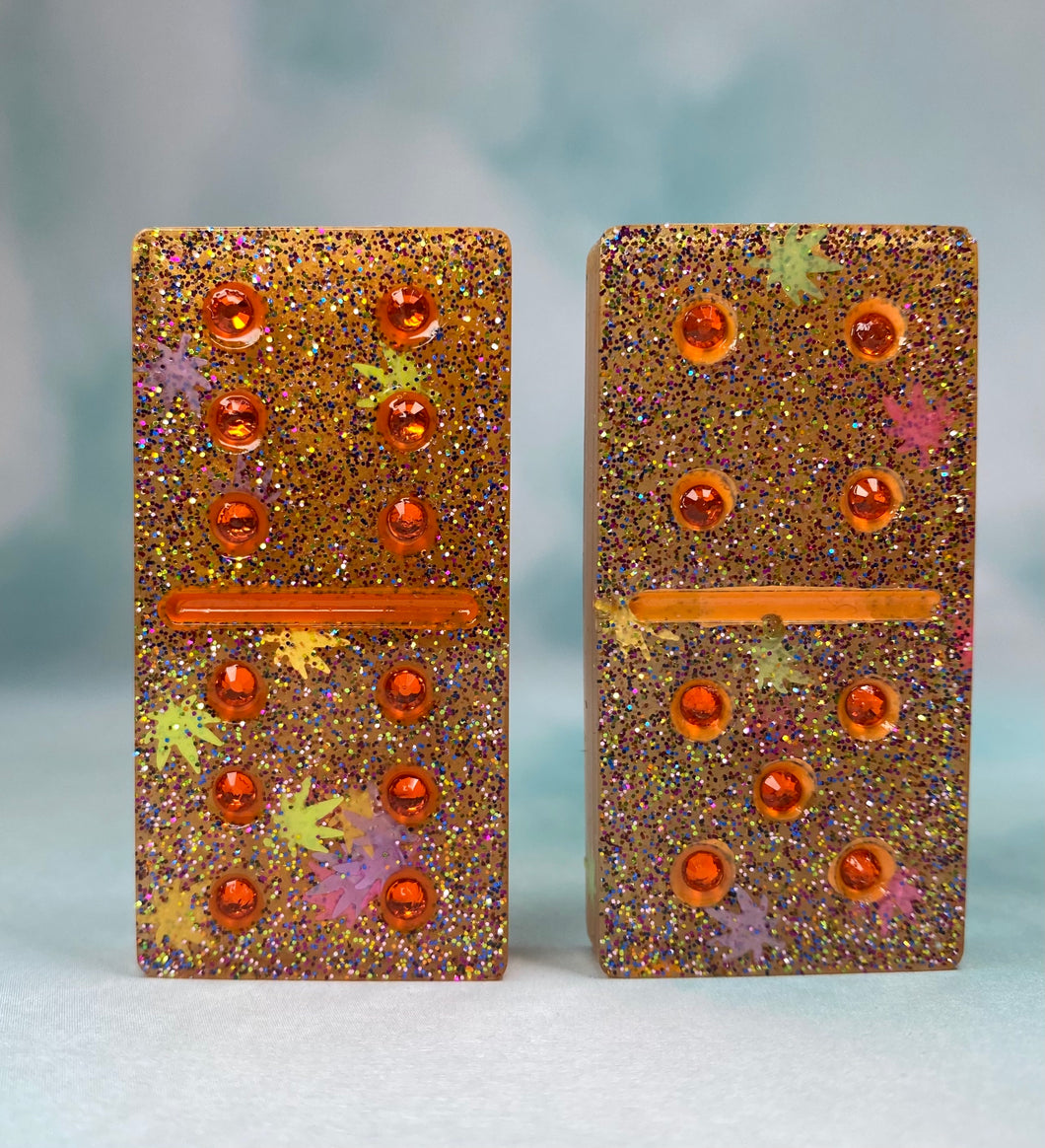 Dominos Double Six Set 420 Orange glitter w/Rhinestones