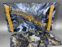 Load image into Gallery viewer, Marble Styled Medium Tray &amp; Coasters Resin, Resin Tray, Tray and Coaster, Handled Tray and Coasters, Marble Coasters
