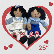 Load image into Gallery viewer, Raggedy Ann or Raggedy Andy Doll in Ebony or Ivory 20-25&quot;
