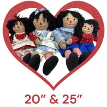 Load image into Gallery viewer, Raggedy Ann or Raggedy Andy Doll in Ebony or Ivory 20-25&quot;
