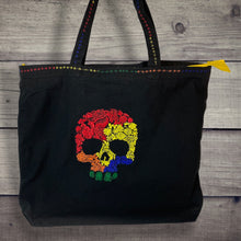 Load image into Gallery viewer, Rainbow colored skull embroidered tote bag - Custom Made to Order
