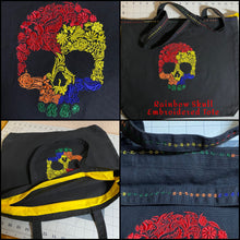 Load image into Gallery viewer, Rainbow colored skull embroidered tote bag - Custom Made to Order
