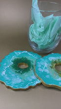 Load and play video in Gallery viewer, Geode Resin Coasters set of 2 Aqua
